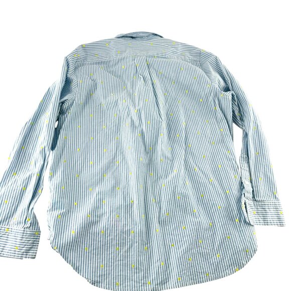 Lands End Womens M Button-Down Shirt Blue & White Striped With Yellow Dots - Picture 4 of 5